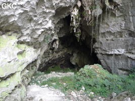 La galerie de l'entrée supérieure de la grotte de Shuidong 水洞 (Qiannan 黔南, Pingtang 平塘, Guizhou 贵州省, Chine).