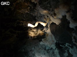 Crosse de gypse en spirale dans la Grotte de Pixiaodong 皮硝洞 - réseau de Shuanghedong 双河洞 - (Wenquan, Suiyang 绥阳, Zunyi 遵义市, Guizhou 贵州省, Chine 中国).