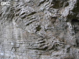 Cicatrice de glissement sur la paroi, grotte de Laoyingwodong - 老鹰窝洞 (Santang 三塘, Zhijin 织金, Bijie Diqu 毕节地区, Guizhou 贵州省, Chine)