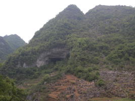 Entrée de la grotte de Houzidong 猴子洞 vue du nord-est (Santang 三塘, Zhijin 织金, Bijie Diqu 毕节地区, Guizhou 贵州省, Chine)