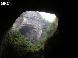 Le tiankeng de Houzitiankeng 猴子天坑 éventre la galerie de Houzidong - 猴子洞 (Santang 三塘, Zhijin 织金, Bijie Diqu 毕节地区, Guizhou 贵州省, Chine)