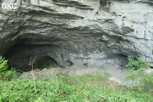 La galerie principale démarre à droite en bas de l'éboulis, grotte de Laoyingwodong - 老鹰窝洞 (Santang 三塘, Zhijin 织金, Bijie Diqu 毕节地区, Guizhou 贵州省, Chine)