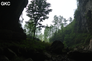 Le porche d'entrée de la grotte-perte de Laoyingyan - 老鹰 à contre jour. (Santang 三塘, Zhijin 织金, Bijie Diqu 毕节地区, Guizhou 贵州省, Chine)