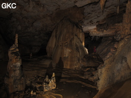 Dôme stalagmitique , stalagmites, gours dans la grotte de Shuidong 水洞  (Qiannan 黔南, Pingtang 平塘, Guizhou 贵州省, Chine).