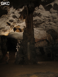 Colonne dans la grotte de Shuidong 水洞  (Qiannan 黔南, Pingtang 平塘, Guizhou 贵州省, Chine).
