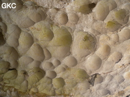 Coupoles de plafond dans la galerie d'entrée sud-est de la grotte-tunnel de Chuandong - 穿洞 (Guizhou 贵州省, Qiannan 黔南, Pingtang 平塘).