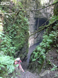 Dans le réseau de Mawangdong 麻王洞 -Lingshandong 灵山洞, descente du puits d'entrée de Qicaidong - Yonghedong 七彩洞-永和洞 (Guizhou 贵州省, Zunyi 遵義, Zheng'an 正安, Fuyan 郛鄢).