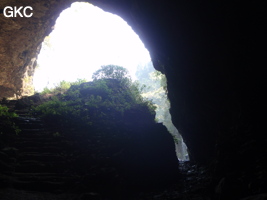 A contre-jour le porche d'entrée de la Grotte de Shanwangdong 山王洞 - réseau de Shuanghedongqun 双河洞 - (Suiyang 绥阳, Zunyi Shi 遵义市, Guizhou 贵州省, Chine 中国)