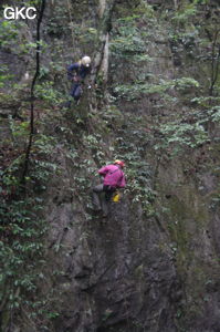 Equipement du puits d'entrée de 175 m de la grotte de Yanwangdong (Grotte du roi des fantômes) 阎王洞 (Guizhou 贵州省, Qiannan 黔南, Pingtang 平塘).