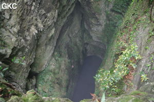 Le puits d'entrée de 175 m de la grotte de Yanwangdong (Grotte du roi des fantômes) 阎王洞 (Guizhou 贵州省, Qiannan 黔南, Pingtang 平塘).