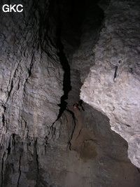 Accès à la fracture du Fengshui au dessus du puits du Balancier dans la grotte de Lingshandong 灵山洞 - réseau de Mawangdong 麻王洞 -. (Fuyan, Zheng'an 正安, Zunyi Shi 遵义市, Guizhou 贵州省, Chine 中国)