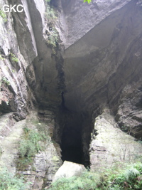 L'entrée (actuelle) de la grotte-perte de Longqiaogedong (Grotte de la pagode de l'arche du dragon) 龙桥阁洞,  réseau de Longnudong 龙女洞. (Shipin, Zheng'an 正安, Zunyi Shi 遵义市, Guizhou 贵州省, Chine 中国)