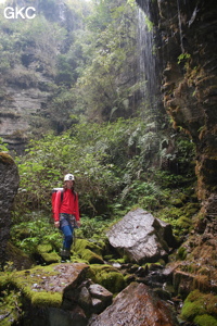 Cascatelle près de l'entrée de la grotte-perte de Longqiaogedong (Grotte de la pagode de l'arche du dragon) 龙桥阁洞,  réseau de Longnudong 龙女洞. (Shipin, Zheng'an, Zunyi, Guizhou)