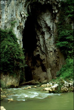 La perte de la rivière Shuitanghe, cette rivière confllue sous terre avec la Gebihe souterraine. (Gebong, Ziyun, Anshun, Guizhou)