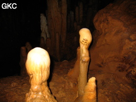 Stalagmites dans la grotte aménagée de Qianlong dong 濳龙洞. (Wuluo, District autonome Miao de Songtao 松桃苗族自治县, Tongren, Guizhou)