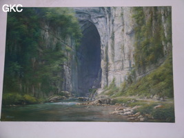 Peinture de l'entrée de la Grotte résurgence de Yanzidong 燕子洞 (Xiantang 羡塘镇, Huishui 惠水, Guizhou 贵州省, Qiannan 黔南, Chine 中国).