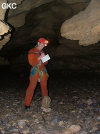 Topographie dans la Grotte de Laoyingdong 老鹰洞 (Suiyang 绥阳, Zunyi 遵义市, Guizhou 贵州省, Chine 中国).