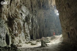 Topographie au décamètre dans la grotte tunnel de Fuxidong  伏屣洞 (Xiantang 羡塘镇, Huishui 惠水, Guizhou 贵州省, Qiannan 黔南, Chine 中国).