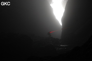 Topographie dans le puits d'entrée de la grotte de Xiangshuidong 响水洞 (Fuyan 桴焉, Zheng'an 正安, Zunyi Shi 遵义市, Guizhou 贵州省, Chine)