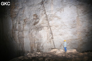 Restes d'équipements fixes en bambou des cueilleurs de nids d'hirondelles. Grotte résurgence de Yanzidong 燕子洞 (Xiantang 羡塘镇, Huishui 惠水, Guizhou 贵州省, Qiannan 黔南, Chine 中国).