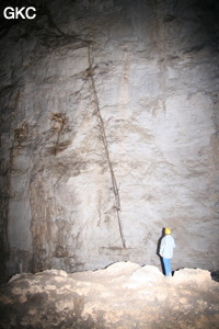 Restes d'équipements fixes en bambou des cueilleurs de nids d'hirondelles. Grotte résurgence de Yanzidong 燕子洞 (Xiantang 羡塘镇, Huishui 惠水, Guizhou 贵州省, Qiannan 黔南, Chine 中国).