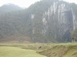 Le porche d'entrée de Dadong 大洞, ouverture béante sur la bordure nord du poljé de Rangshuiba. (Suiyang 绥阳, Zunyi 遵义市, Guizhou 贵州省, Chine).